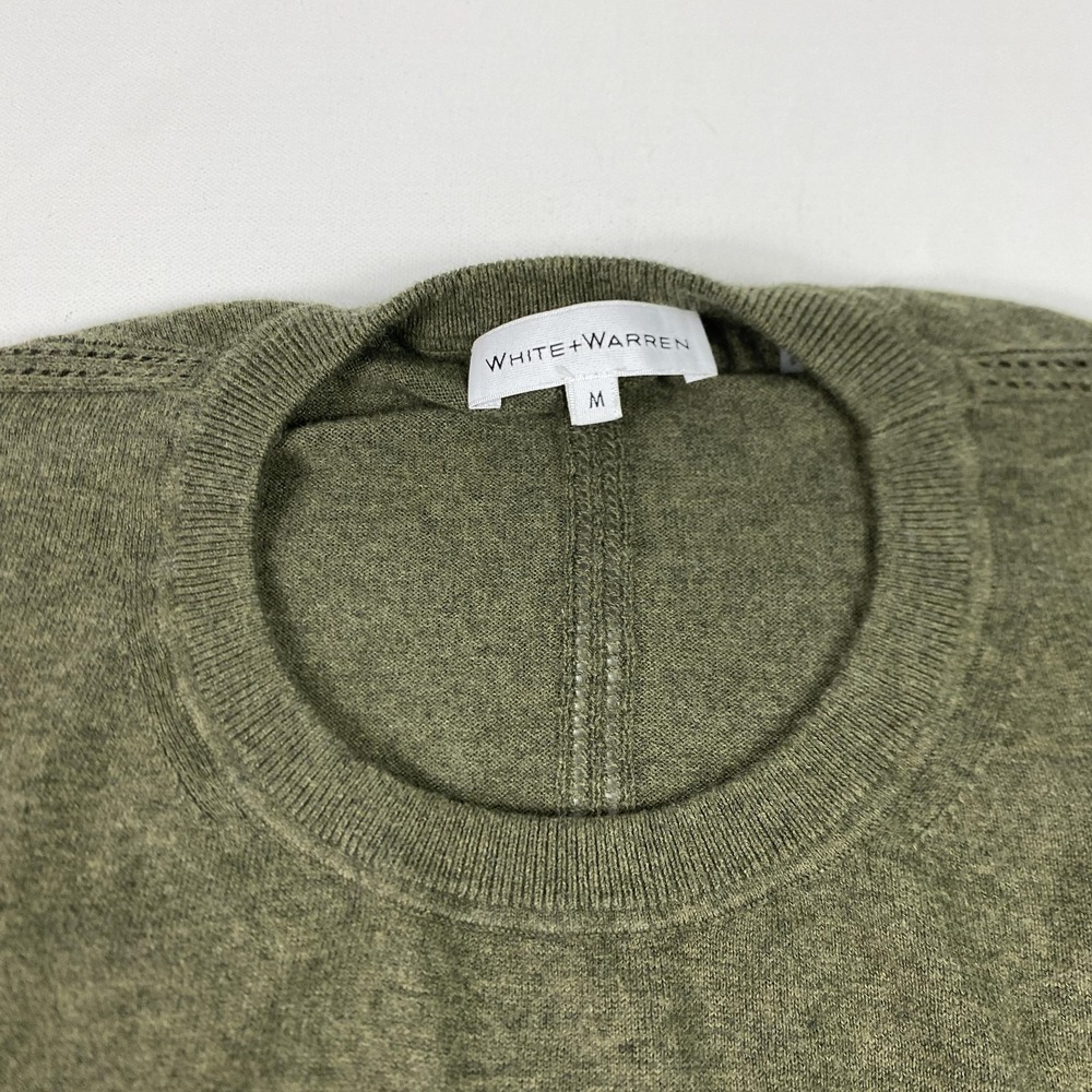 White + Warren Sweater Womens Medium Green‎ Cotton Silk Blend Crewneck Pullover - Picture 2 of 9